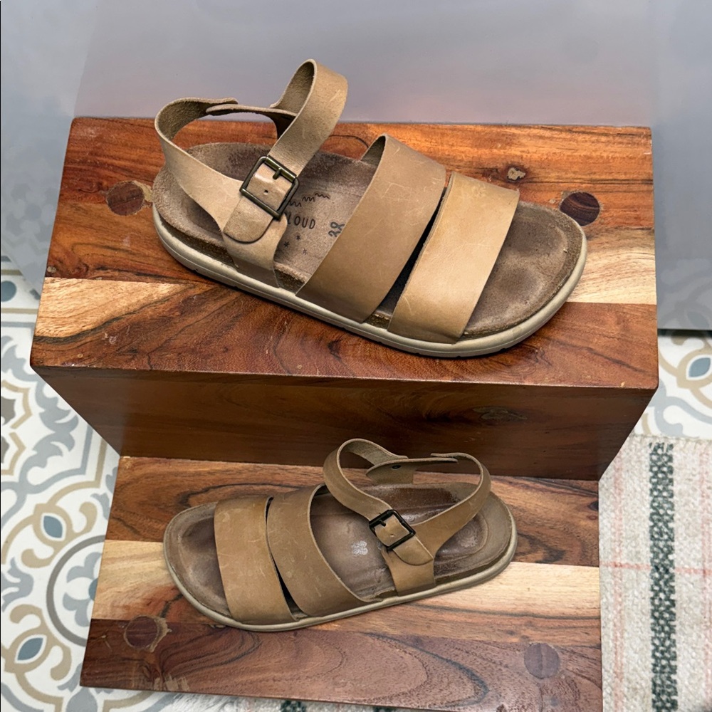 Musse & Cloud Tan Leather Double-Band Slingback Sandals